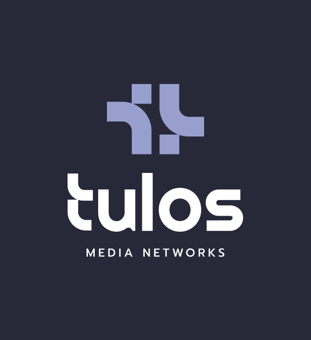 Tulos Media Networks logo design in a vertical lockup.