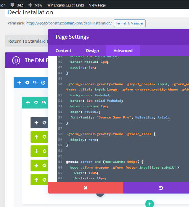 Snapshot of custom page code on WordPress
