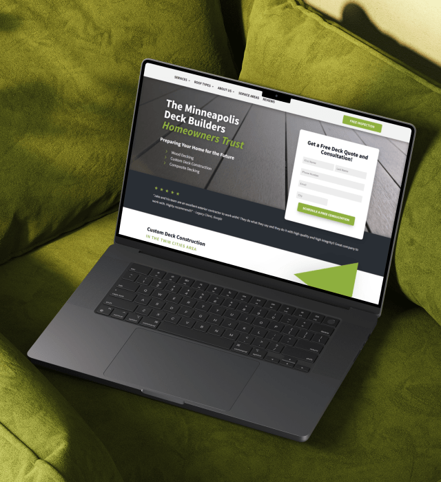 Legacy Construction webpage mocked up on a laptop to display the page's responsive coding as well as the appearance upon landing on the page.